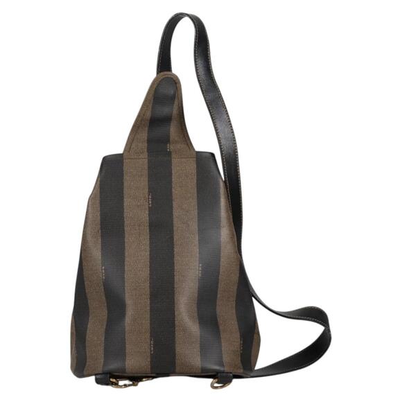 FENDI Pecan Canvas Shoulder Bag Pvc Black Brown Gold - Picture 3 of 13